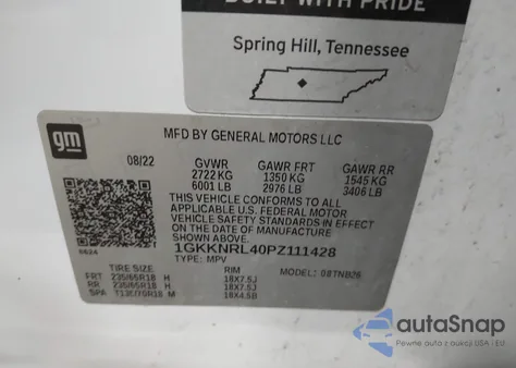 2023 GMC Acadia Awd Sle из США, поврежденный, VIN 1GKKNRL40PZ111428